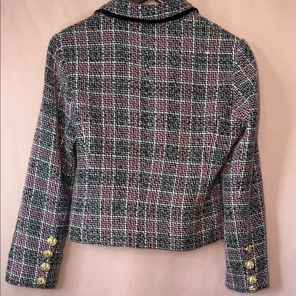 Textured Tweed Blazer Jacket Gold Button Structured Spring Style - Picture 3 of 8